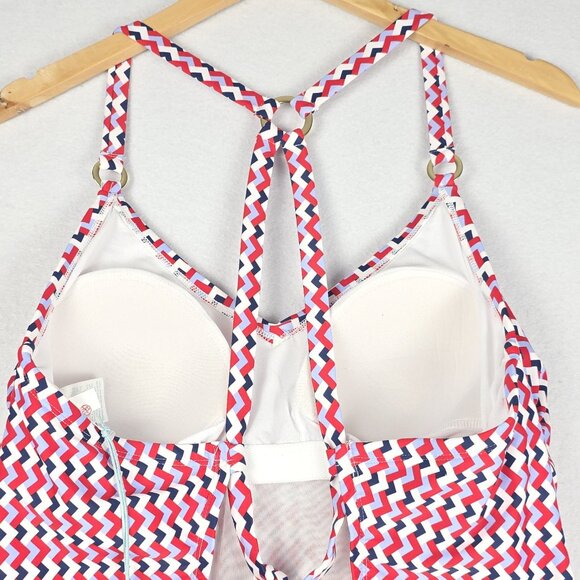 NWT Kona Sol Women One-Piece Swim 16 Red White Blue Gold Ring CrisCross Adjust - Picture 11 of 16